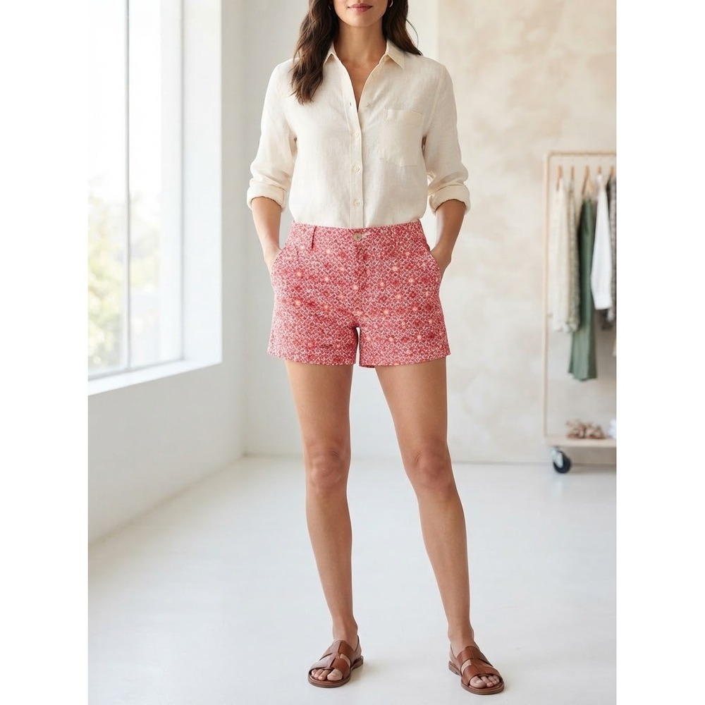 Gap Womens Red White Geometric Medallion Print Cotton Chino Shorts Size 4R